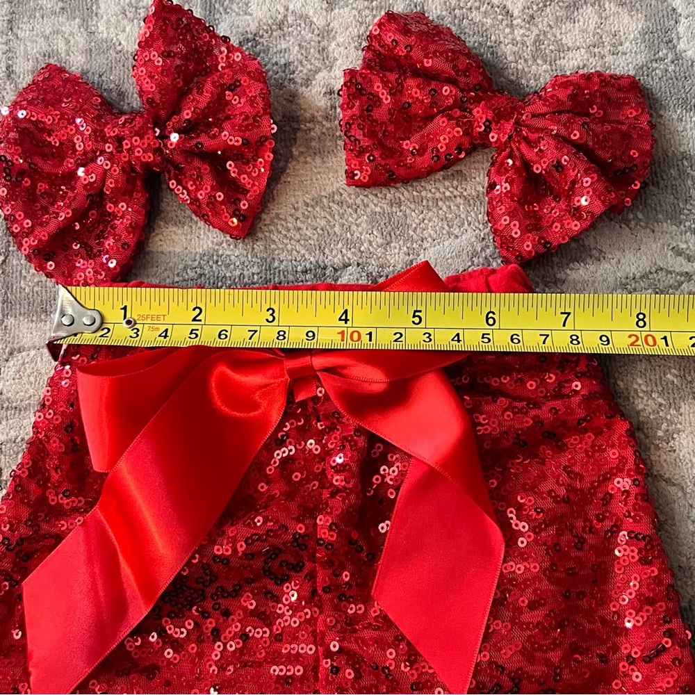 Baby boutique red sparkle shorts with two Bows new - Picture 3 of 4
